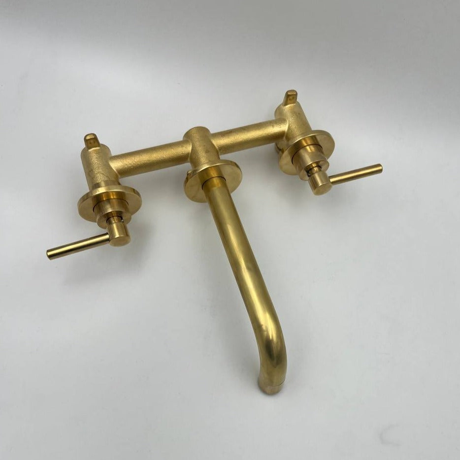 Unlacquered Antique Brass Wall-Mounted Faucet Lever Handles With Rough In Valve | Bathroom faucets