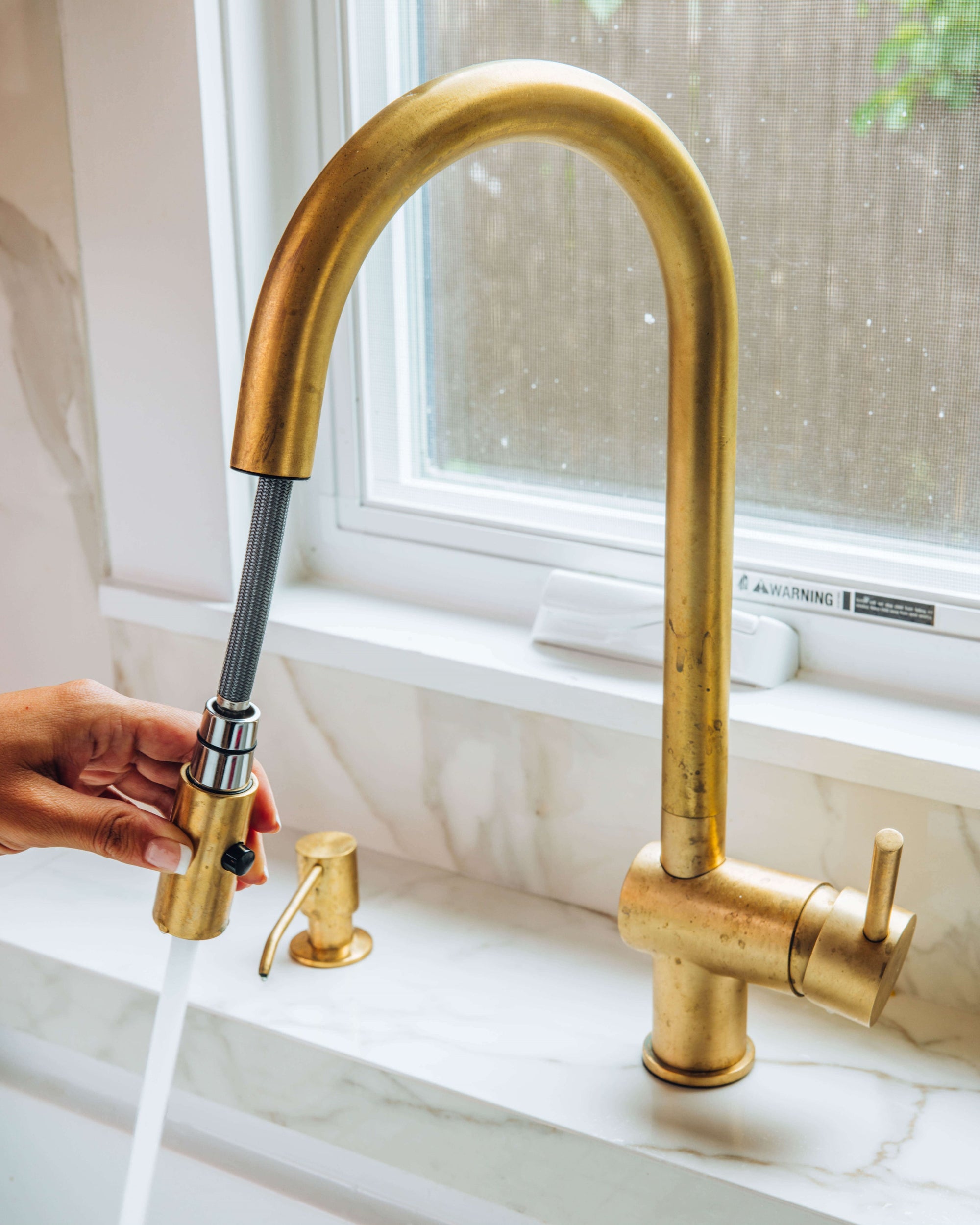 Unlacquered Brass Pull-Down Kitchen Faucet