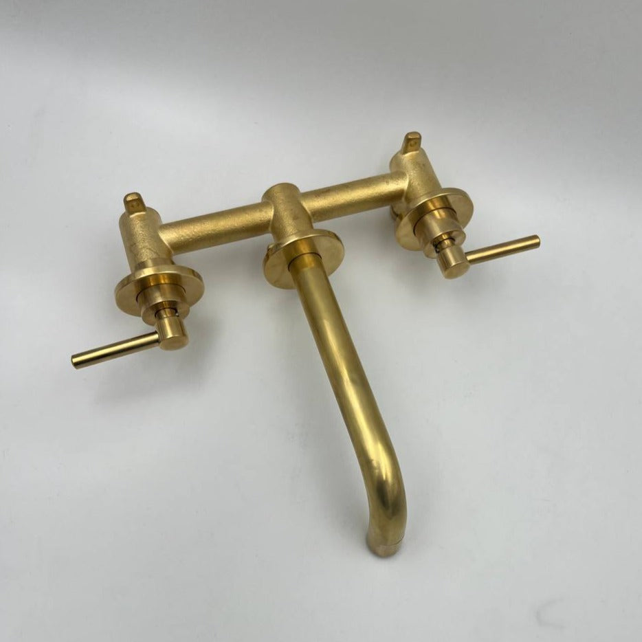 Unlacquered Antique Brass Wall-Mounted Faucet Lever Handles With Rough In Valve | Bathroom faucets