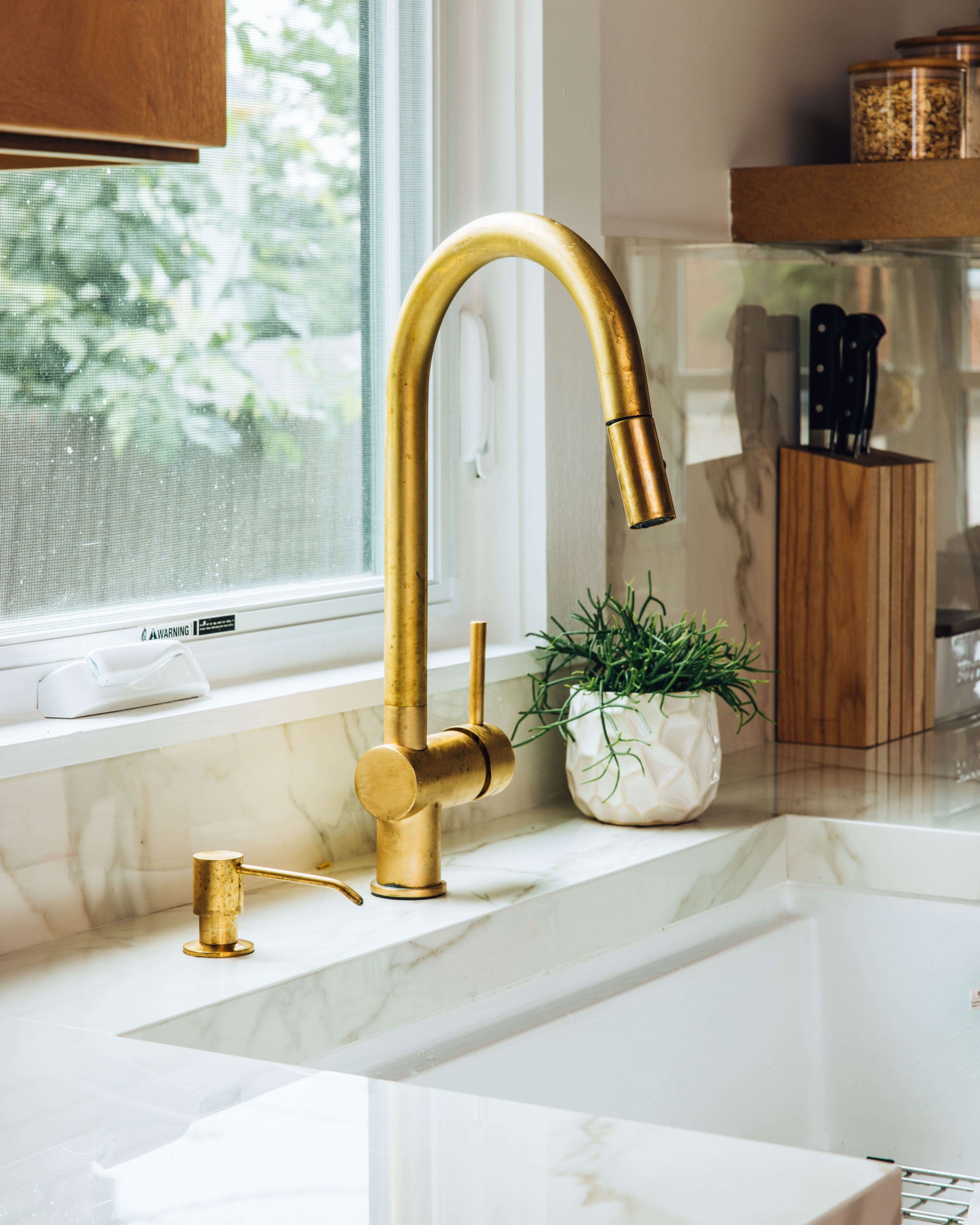 Unlacquered Brass Pull-Down Kitchen Faucet