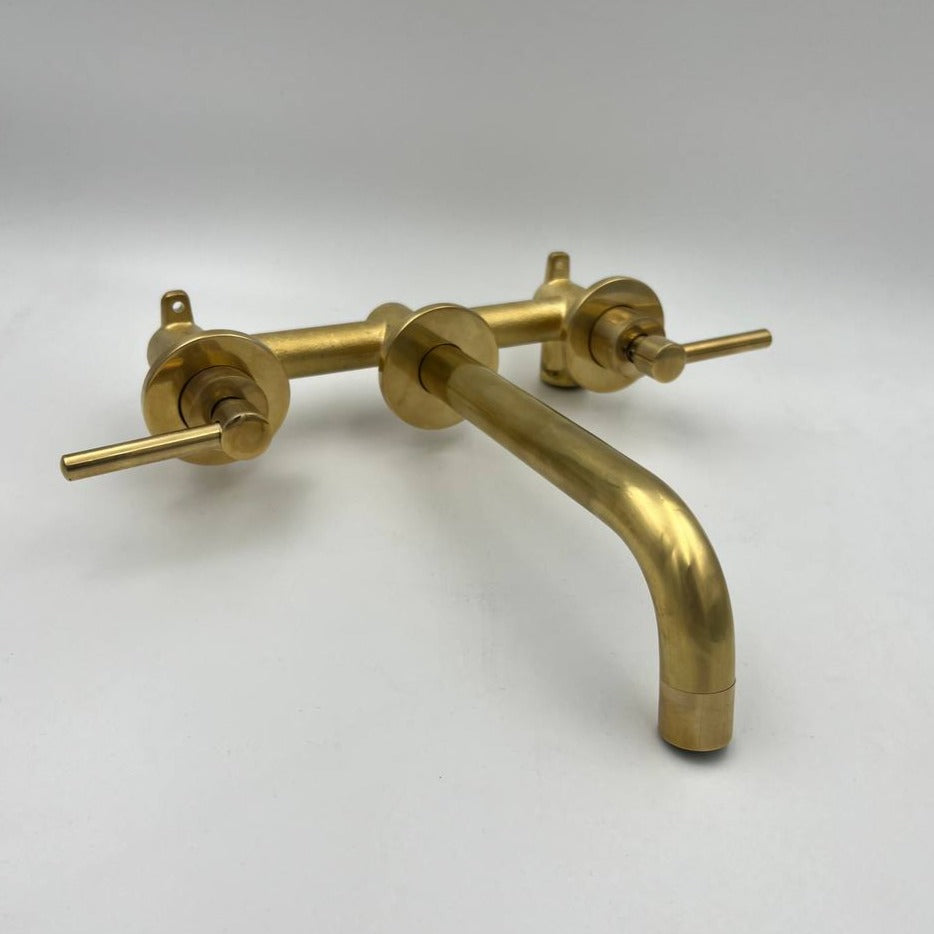 Unlacquered Antique Brass Wall-Mounted Faucet Lever Handles With Rough In Valve | Bathroom faucets