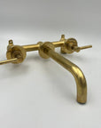 Unlacquered Antique Brass Wall-Mounted Faucet Lever Handles With Rough In Valve | Bathroom faucets