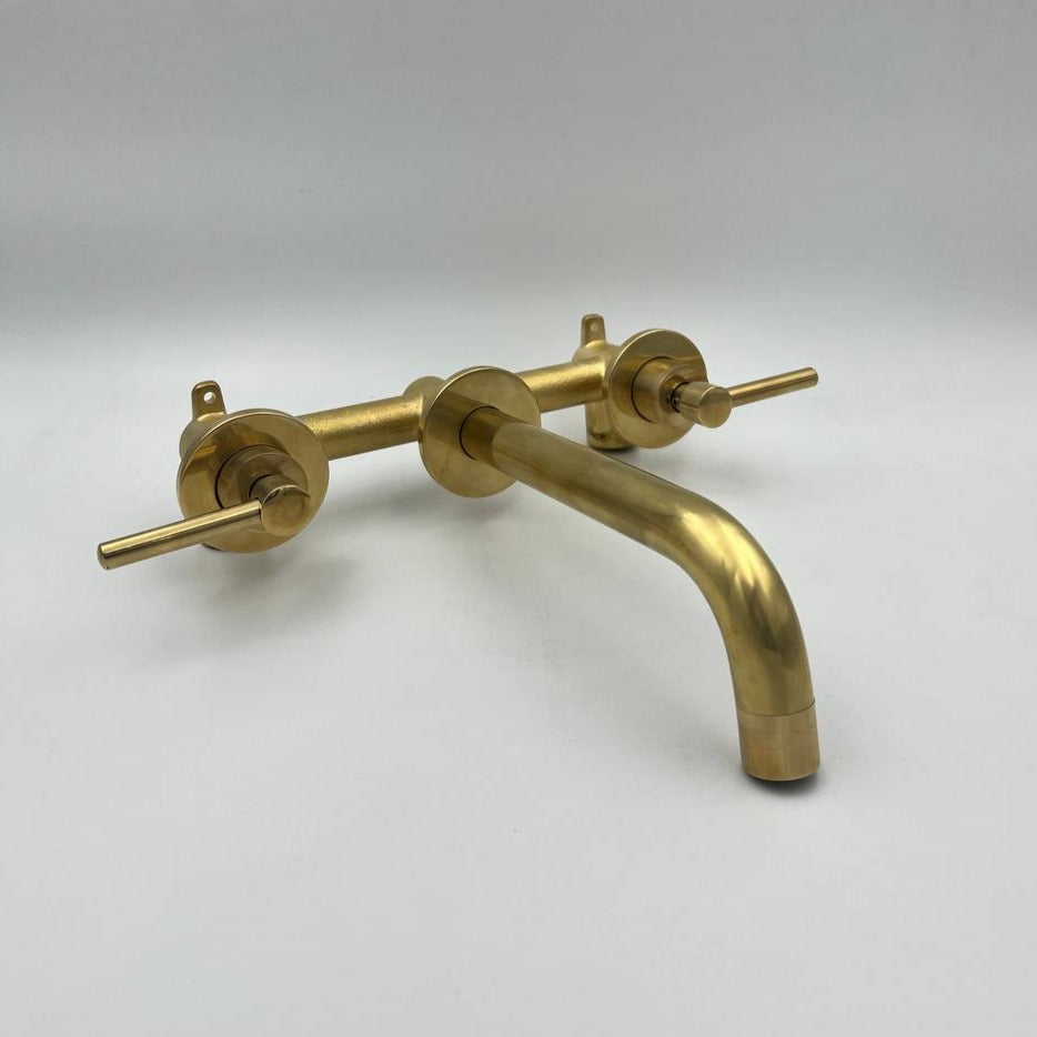 Unlacquered Antique Brass Wall-Mounted Faucet Lever Handles With Rough In Valve | Bathroom faucets