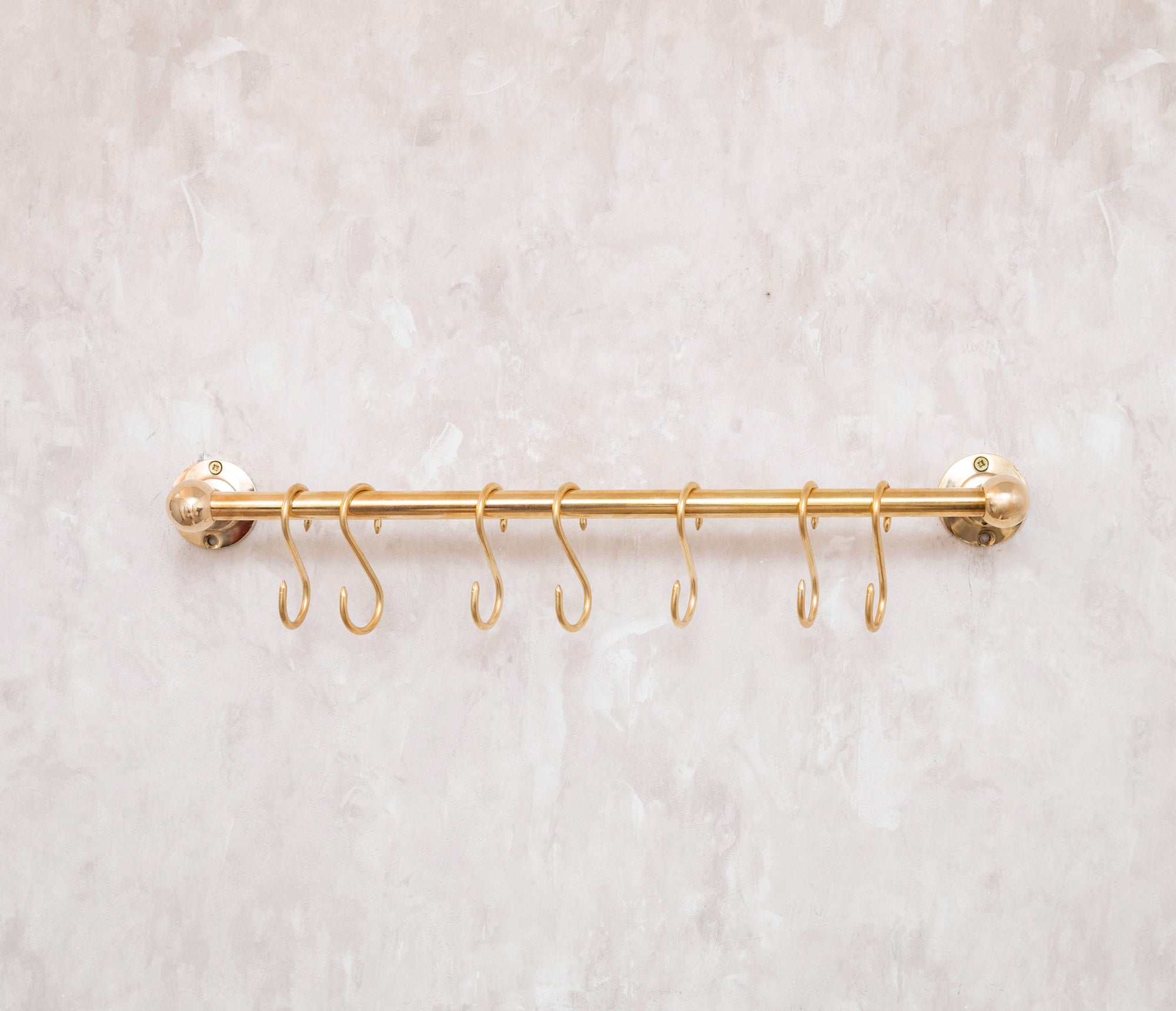 Unlacquered Brass Wall Mount Pot Rail Bar With Hooks - BRASSMA