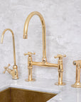 Elegant Unlacquered Brass Bridge-Style Kitchen Faucet - BRASSMA