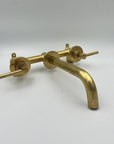 Unlacquered Antique Brass Wall-Mounted Faucet Lever Handles With Rough In Valve | Bathroom faucets