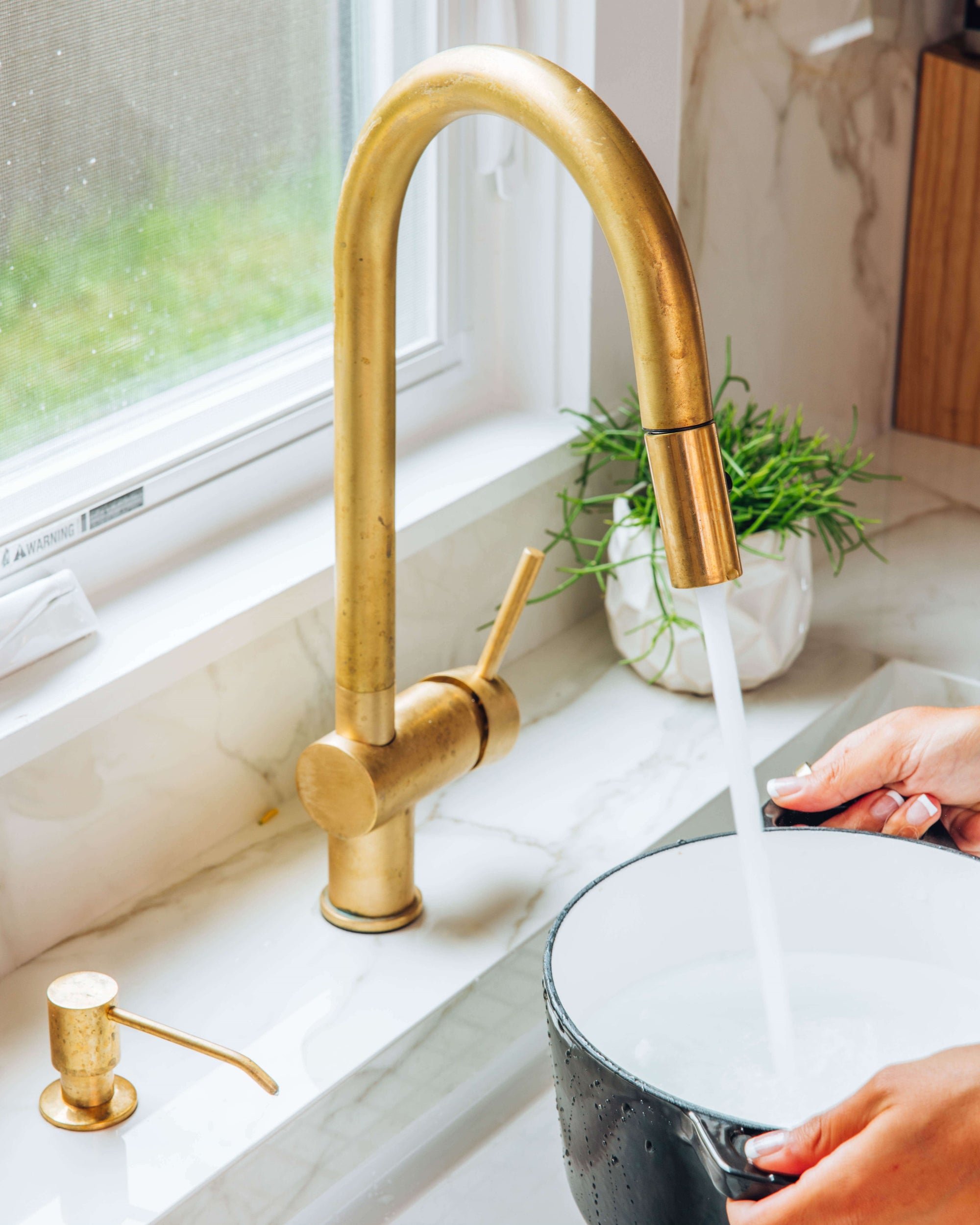 Unlacquered Brass Pull-Down Kitchen Faucet