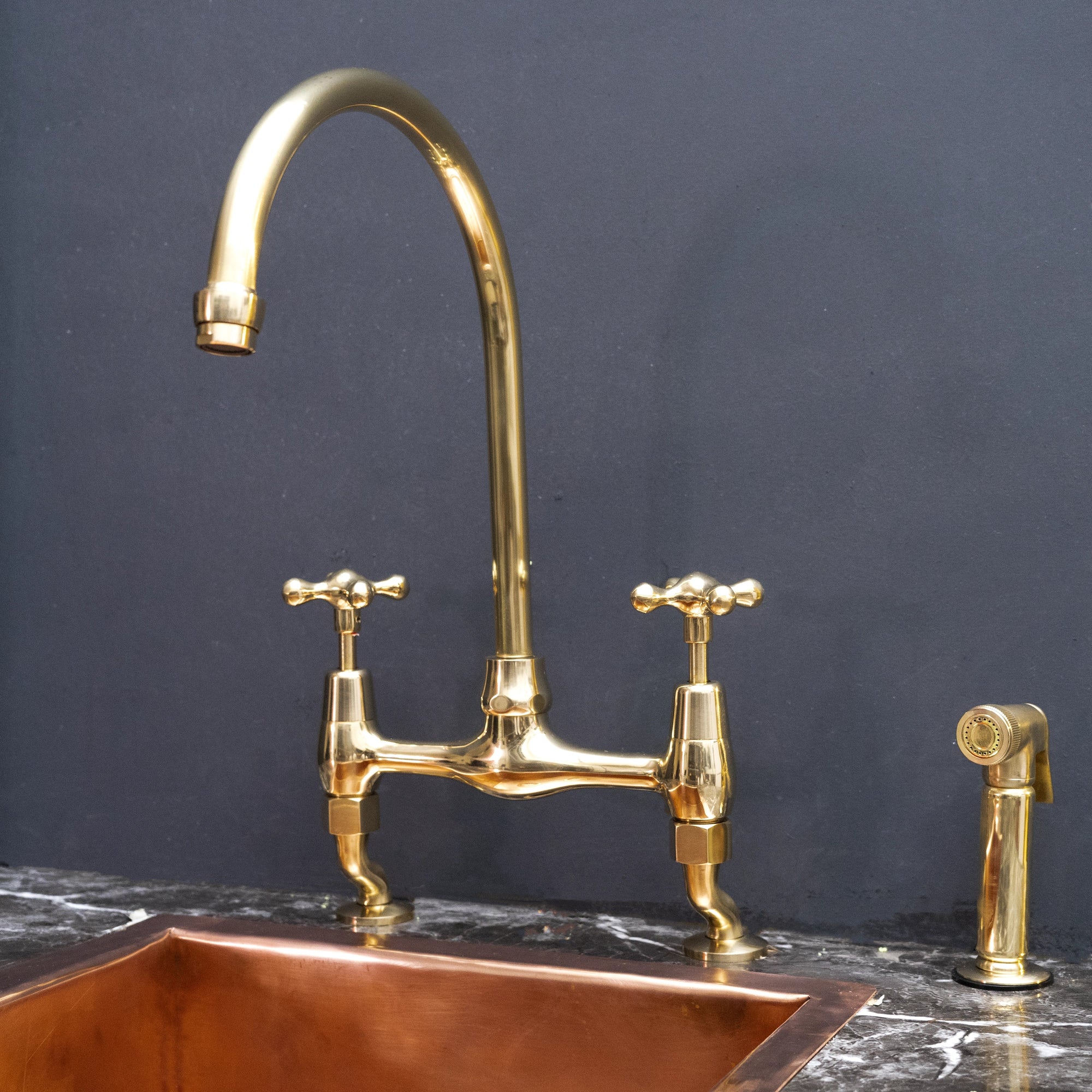 Unpainted Brass Kitchen Bridge Faucet