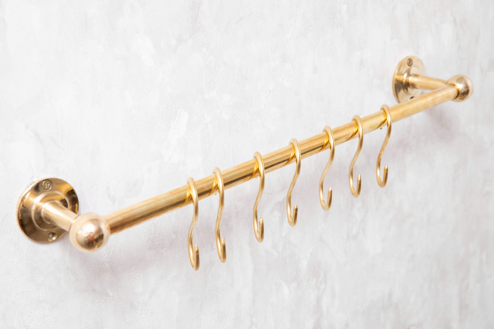 Unlacquered Brass Wall Mount Pot Rail Bar With Hooks - BRASSMA