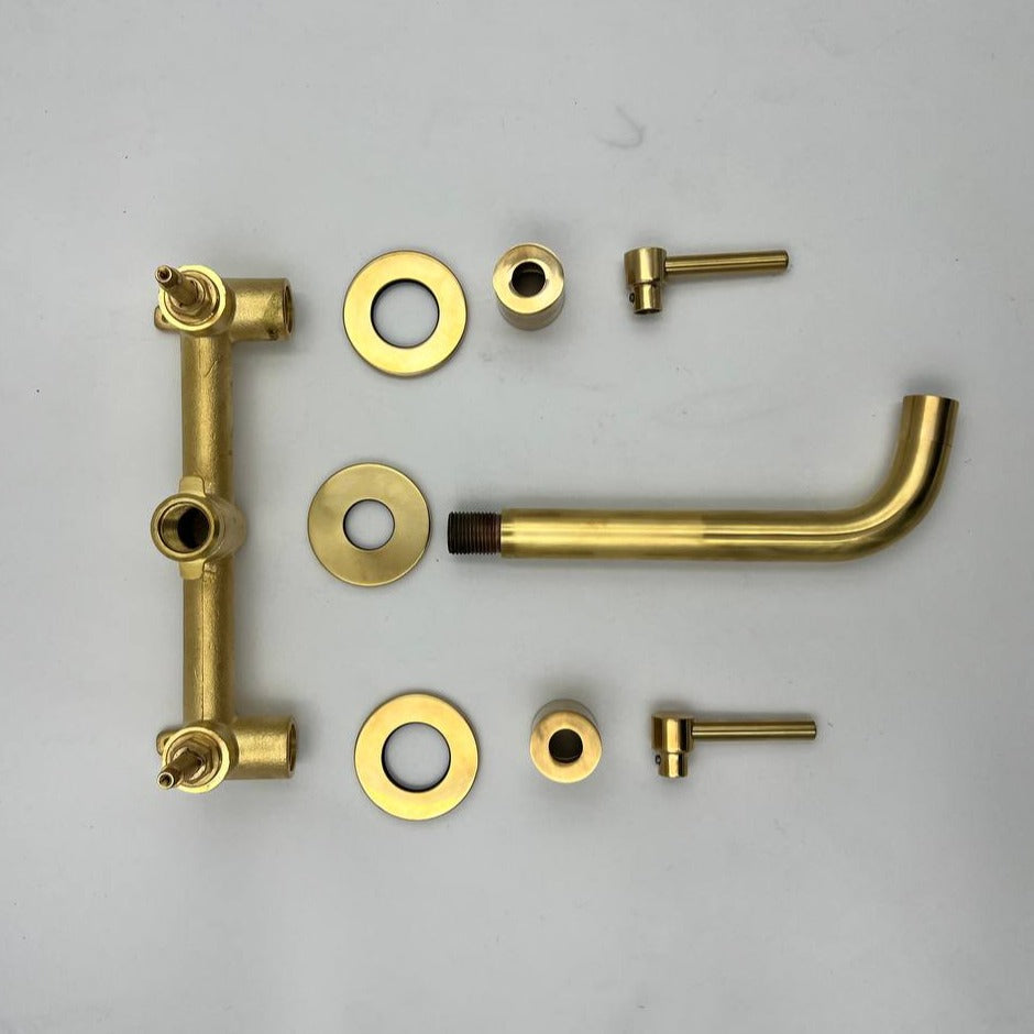 Unlacquered Antique Brass Wall-Mounted Faucet Lever Handles With Rough In Valve | Bathroom faucets