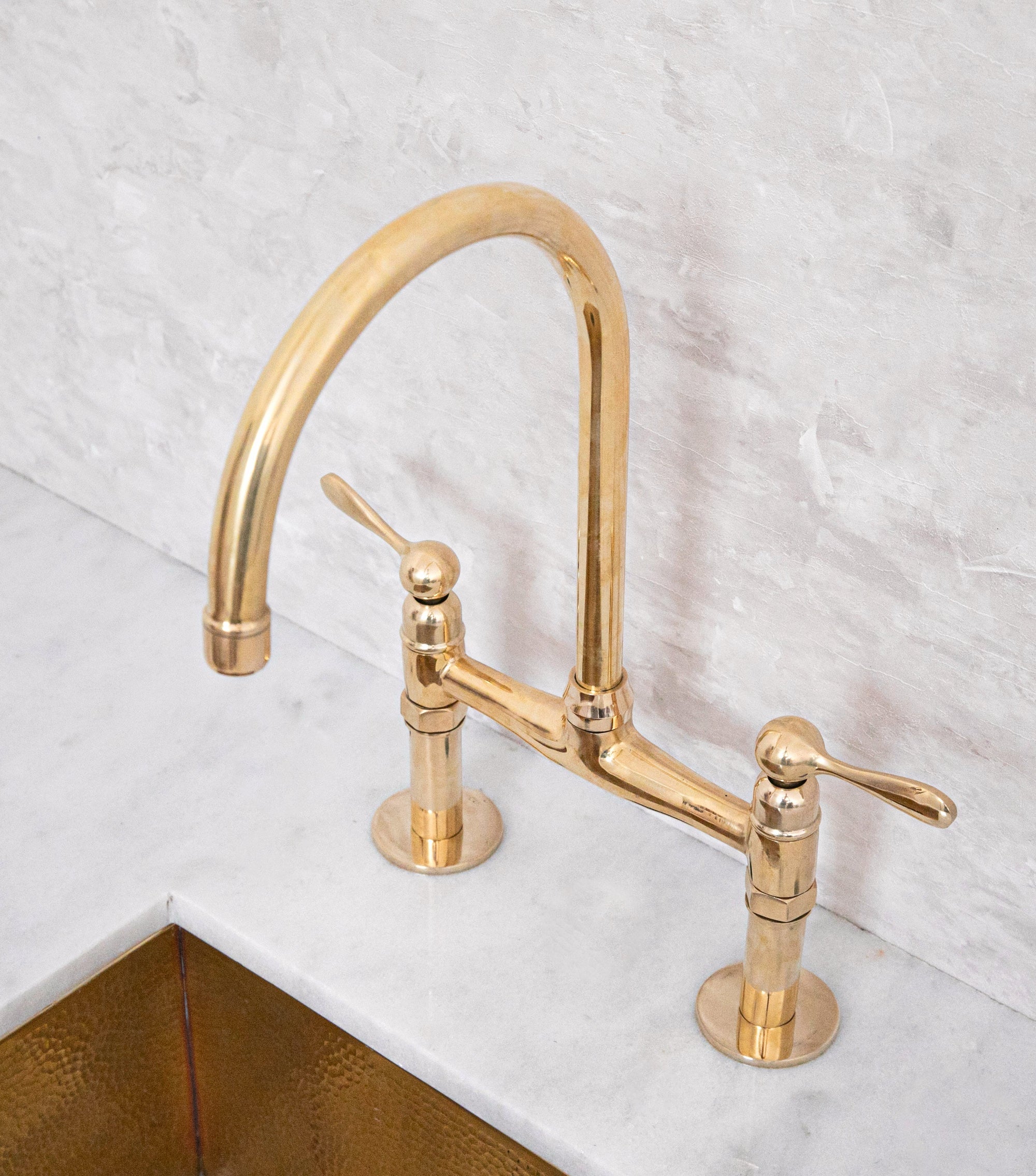 Elegant Unlacquered Brass Bridge-Style Kitchen Faucet - BRASSMA