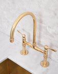 Elegant Unlacquered Brass Bridge-Style Kitchen Faucet - BRASSMA