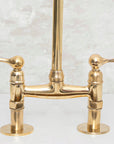 Elegant Unlacquered Brass Kitchen Bridge Faucet with Stylish Lever Handles - BRASSMA