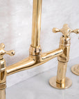 Elegant Unlacquered Brass Bridge-Style Kitchen Faucet - BRASSMA