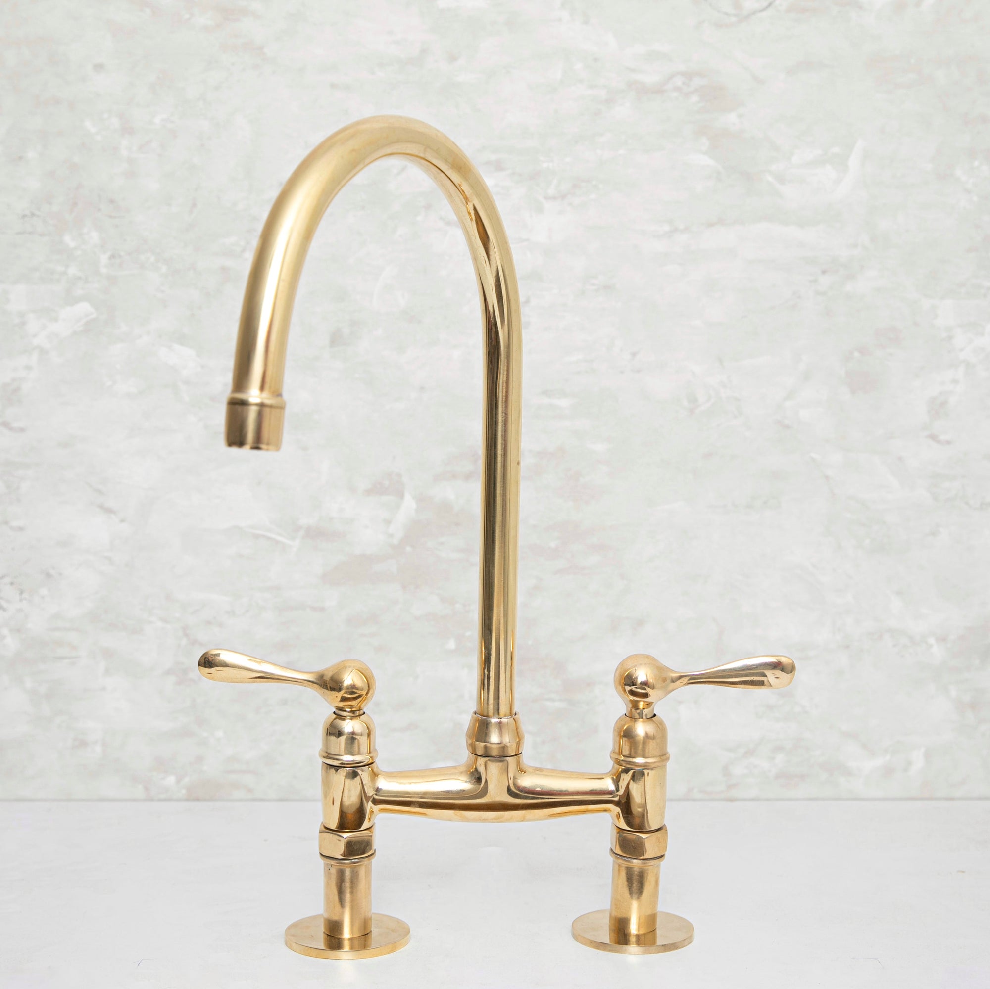 Elegant Unlacquered Brass Kitchen Bridge Faucet with Stylish Lever Handles - BRASSMA