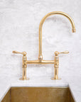 Elegant Unlacquered Brass Bridge-Style Kitchen Faucet - BRASSMA