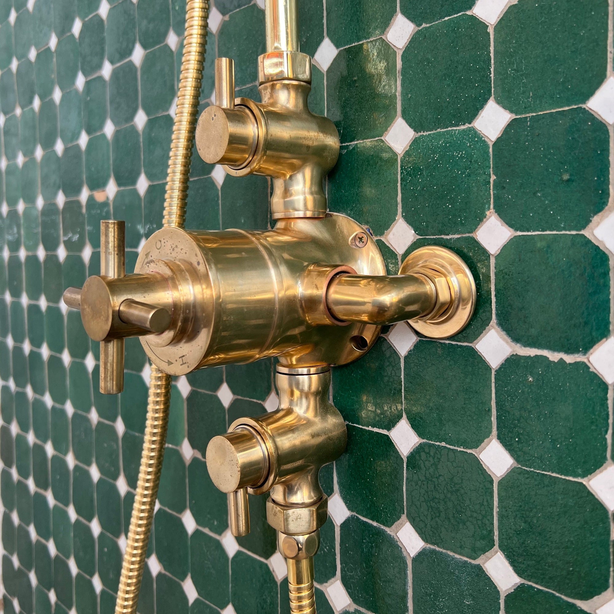 Unlacquered Brass Exposed Shower System - Thermostatic Valve