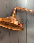 Unlacquered Solid copper Round Shower Head, copper Arm Extension - BRASSMA