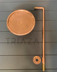 Unlacquered Solid copper Round Shower Head, copper Arm Extension - BRASSMA