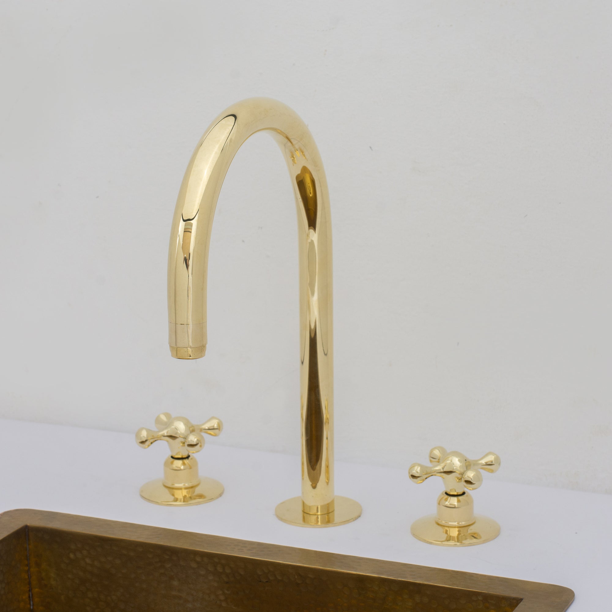 Unlacquered Brass Bathroom 3-Hole Faucet, Widespread Antique bathroom Faucet