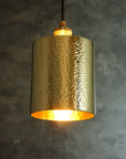 Brass Pendant Light, Hammered Brass Cylindric Pendant Light, Ceiling Light