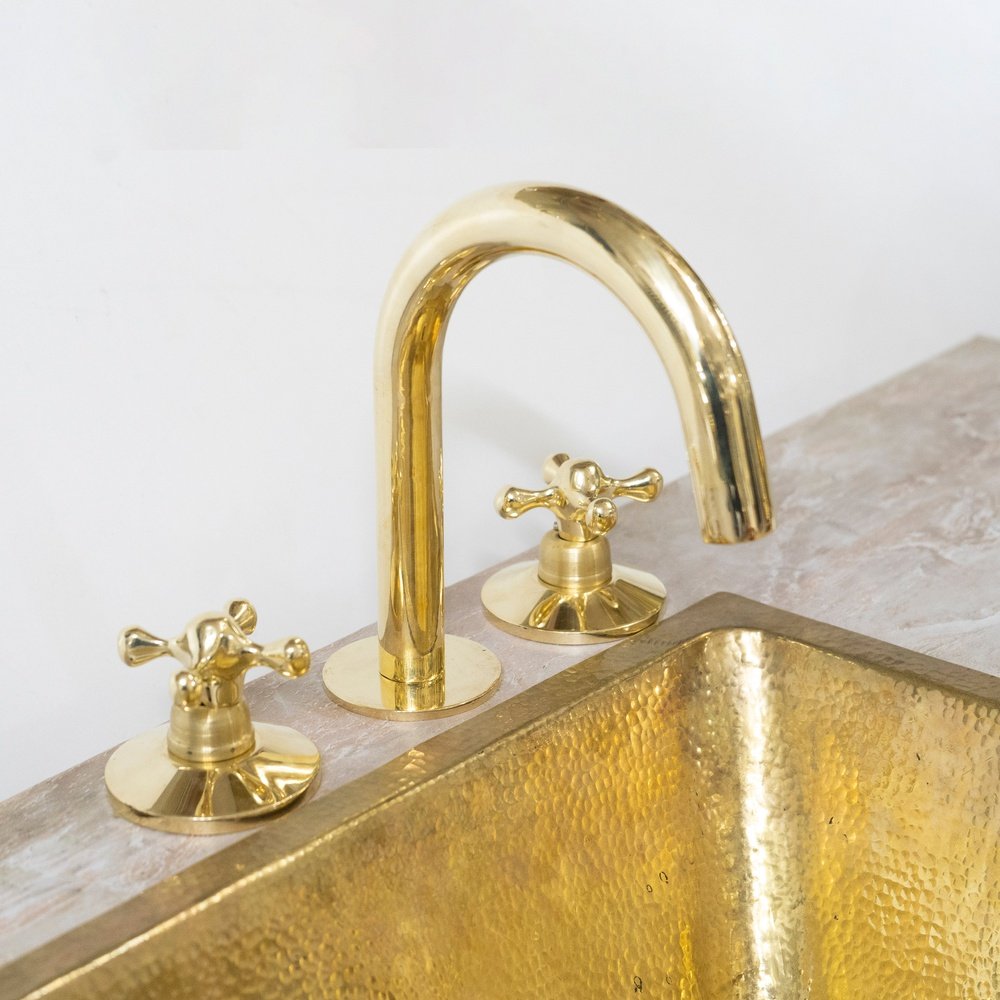 Unlacquered brass Handcrafted Brass Faucet , widespread Bathroom faucet