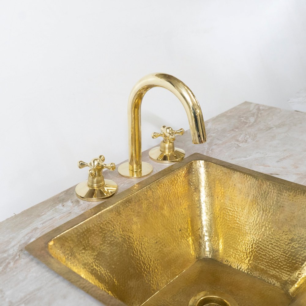 Unlacquered brass Handcrafted Brass Faucet , widespread Bathroom faucet