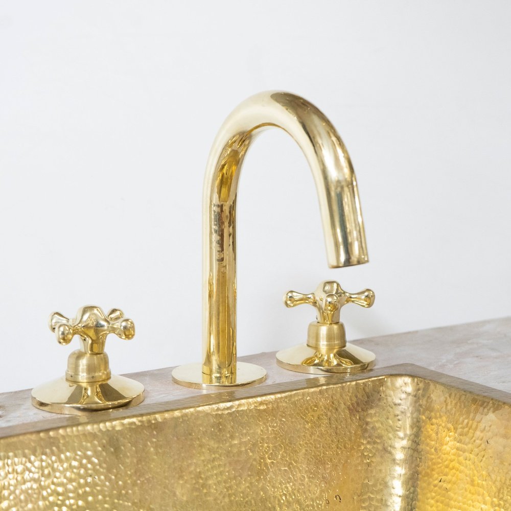 Unlacquered brass Handcrafted Brass Faucet , widespread Bathroom faucet