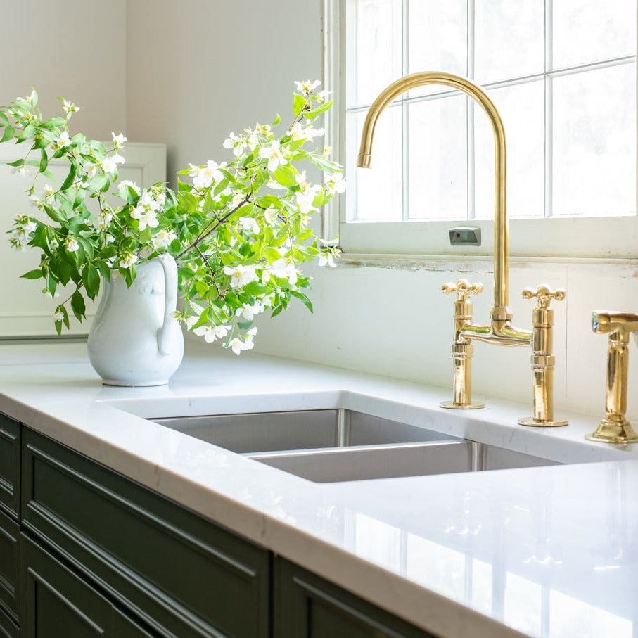 Unlacquered Brass Kitchen Faucet with Sprayer