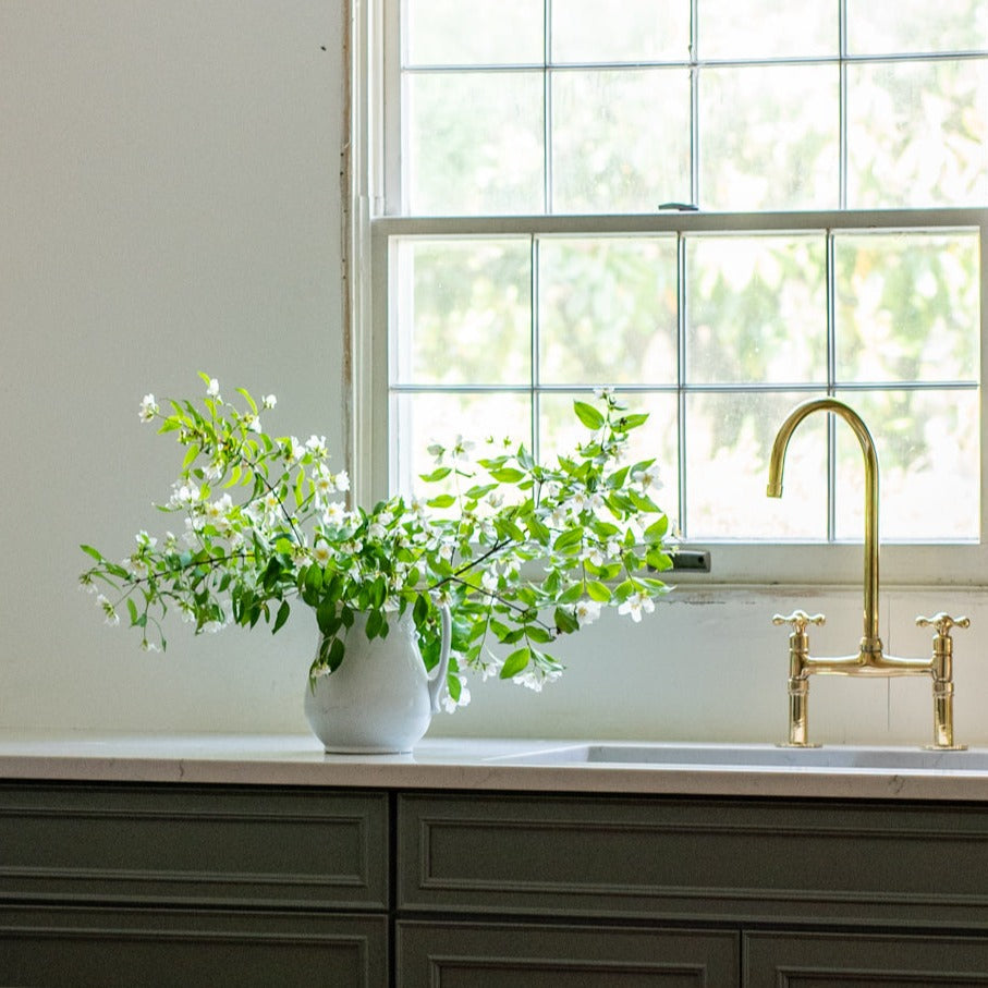 Unlacquered Brass Kitchen Faucet with Sprayer