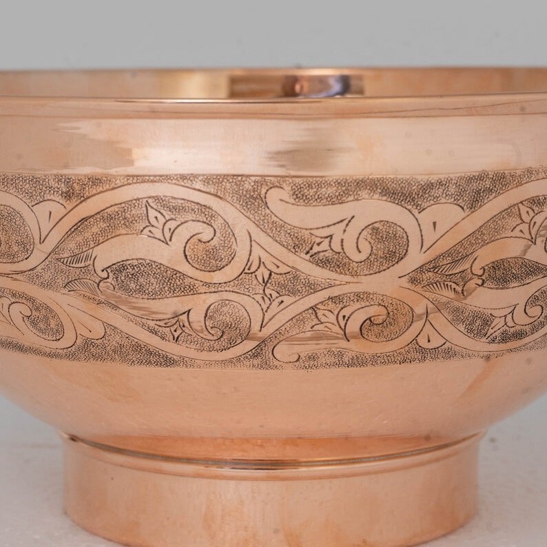 Copper Bathroom Vessel Sink, Bowl Vanity Sink, Hand Engraved &amp; Hammered