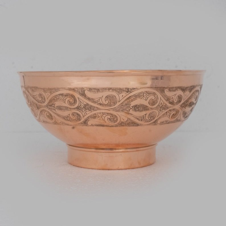 Copper Bathroom Vessel Sink, Bowl Vanity Sink, Hand Engraved &amp; Hammered