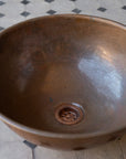 Copper Vessel Sink Basin Solid Bathroom Vessel Vanity, Counter Top Sink Bowl, Light Hammered