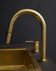 Deck Mounted Unlacquered Brass Single Handle Pull-Down Kitchen Faucet