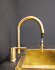 Deck Mounted Unlacquered Brass Single Handle Pull-Down Kitchen Faucet