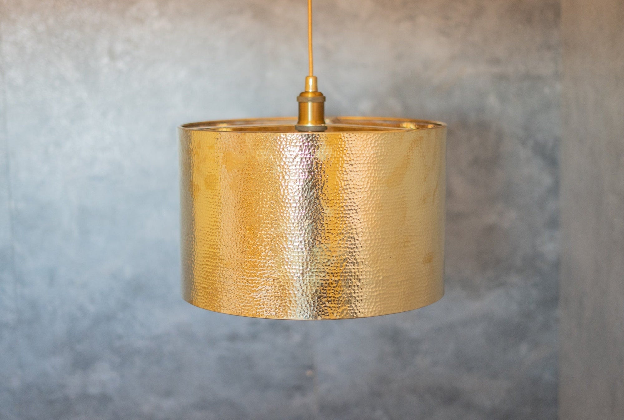 Hammered Brass Cylinder Pendant Light, Unlacquered Brass Pendant Light