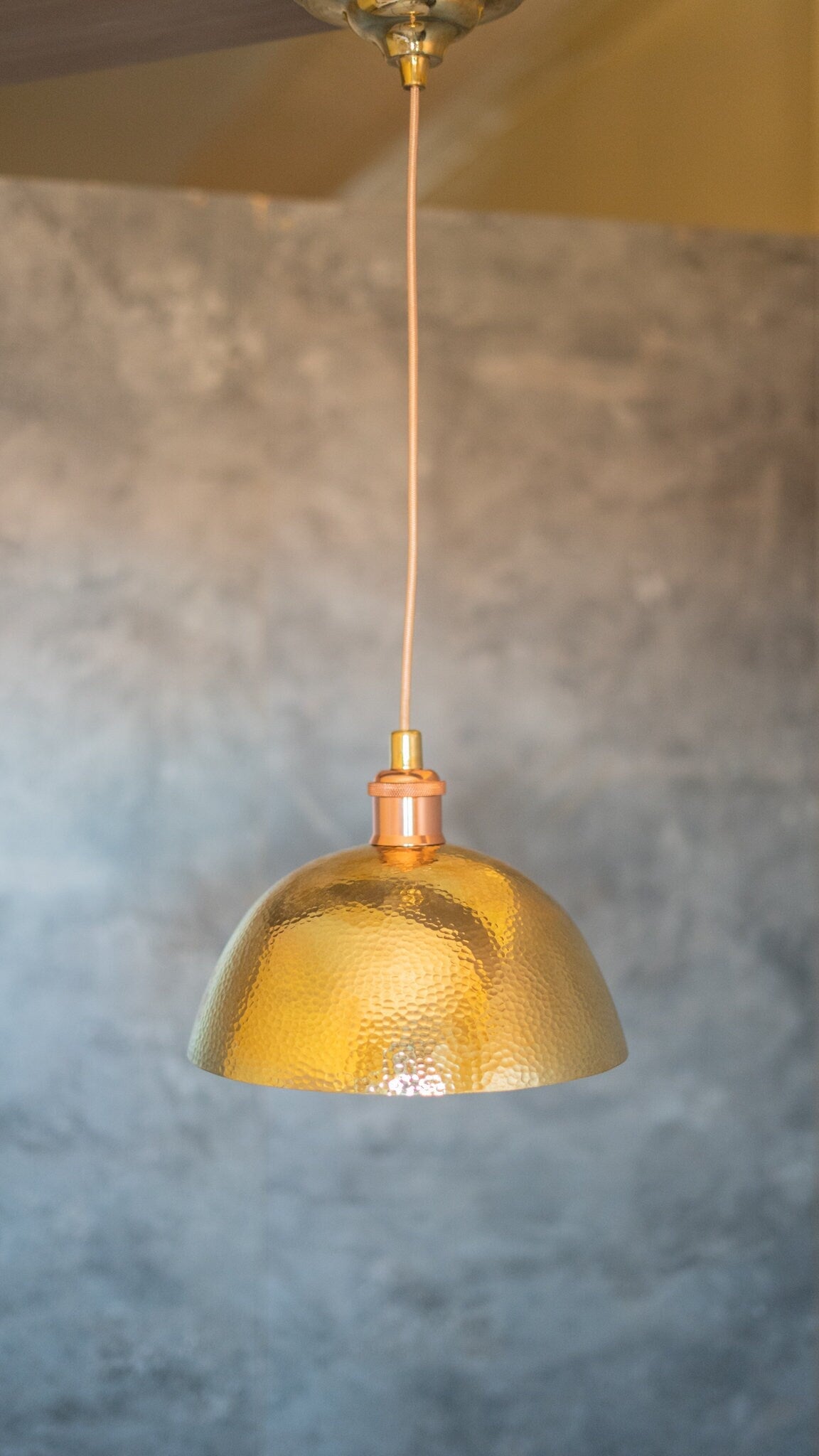 Hammered Brass Pendant Light, Unlacquered Brass Dome Lampshade, Kitchen Island Light