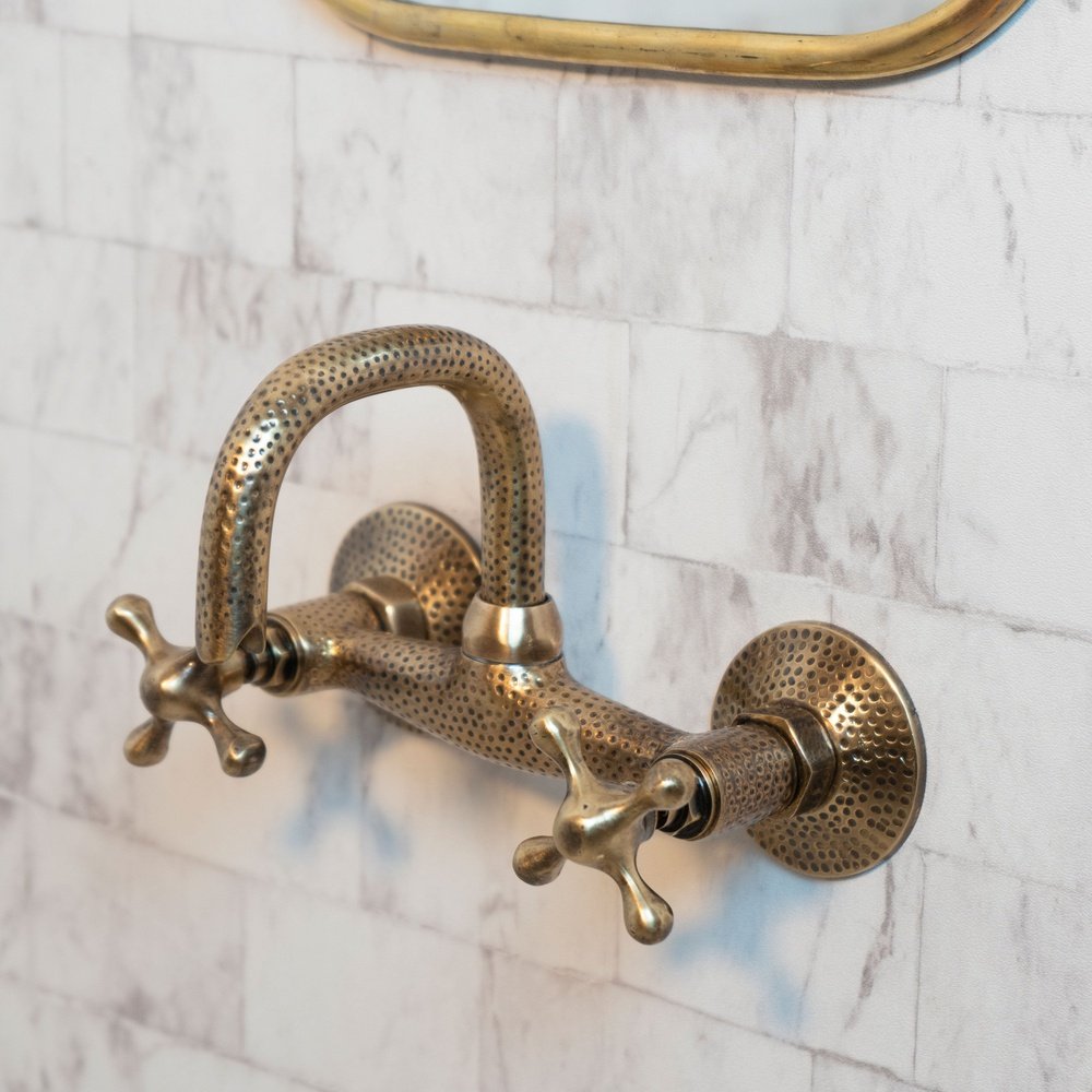 Hammered Wall Mount Oil Rubbed Brass Bath Faucet