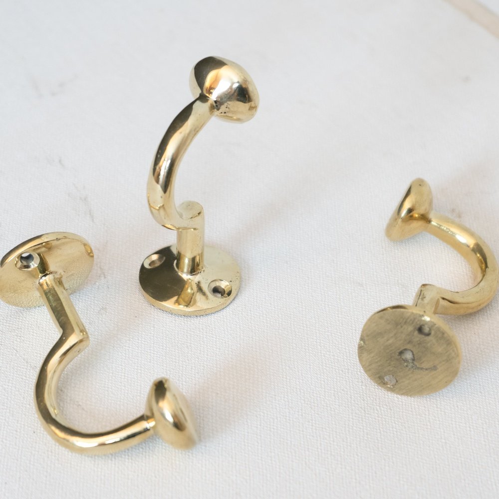 Handcrafted Unlacquered Brass Hooks For Wall