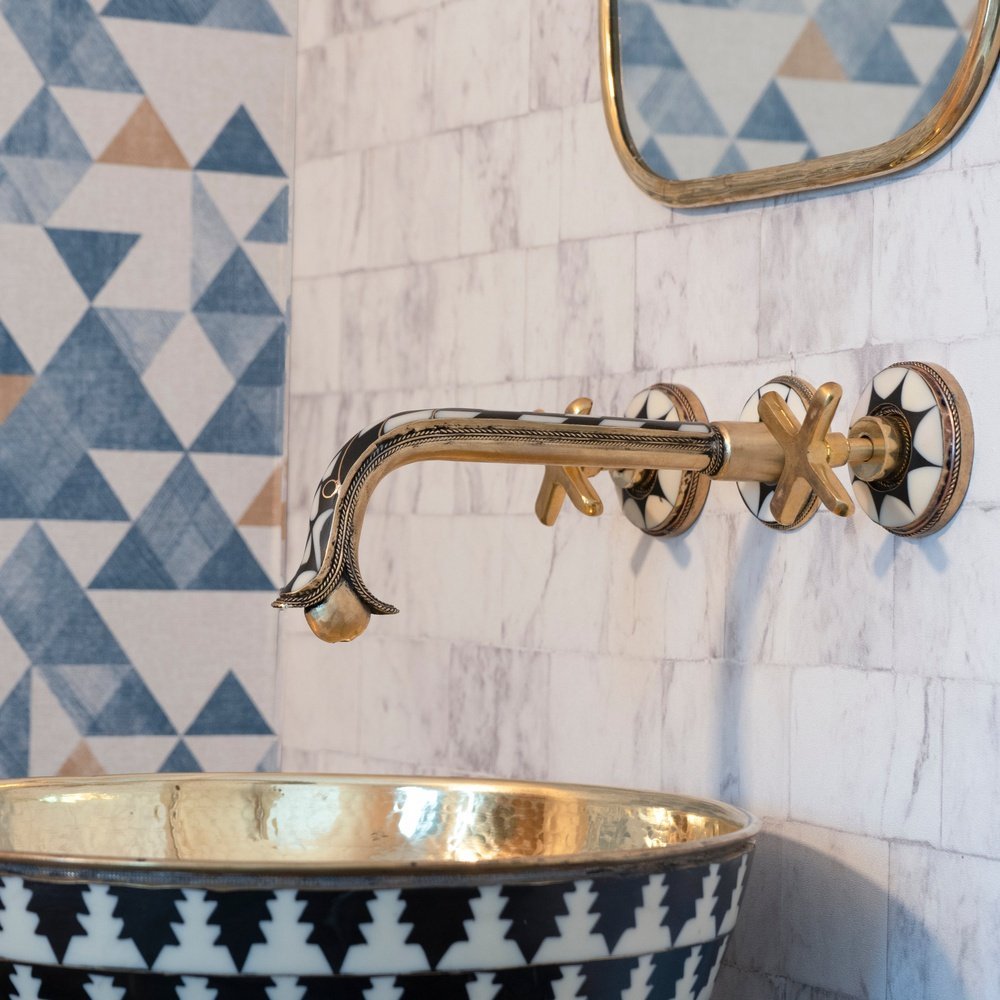 Handcrafted Wood &amp; Brass Wall Mounted faucet