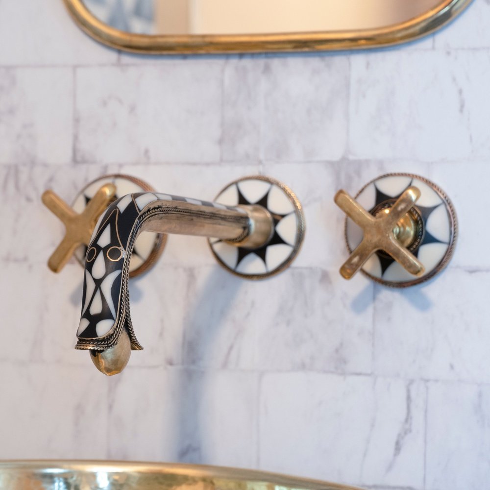 Handcrafted Wood &amp; Brass Wall Mounted faucet