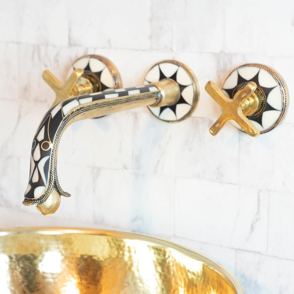 Handcrafted Wood &amp; Brass Wall Mounted faucet