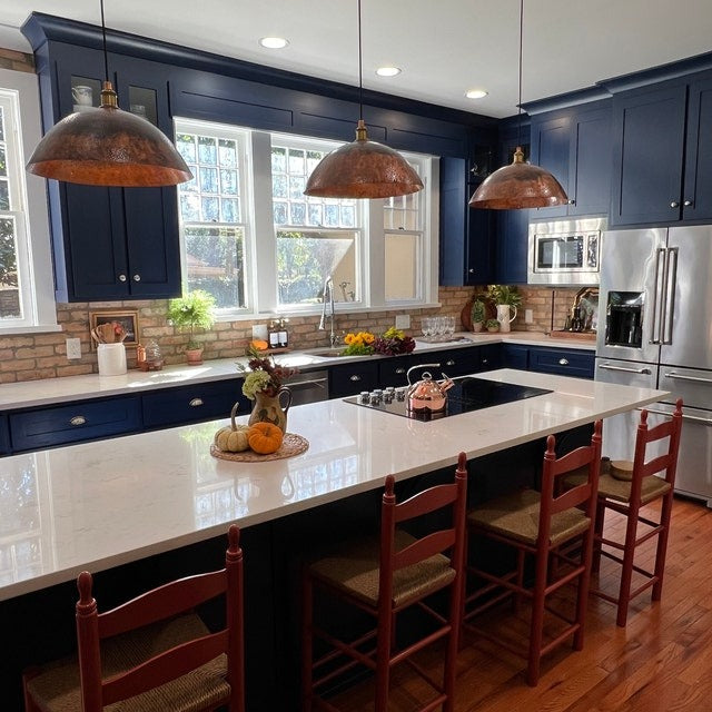 Oxidized Solid Copper Pendant Light, Dome Ceiling Light