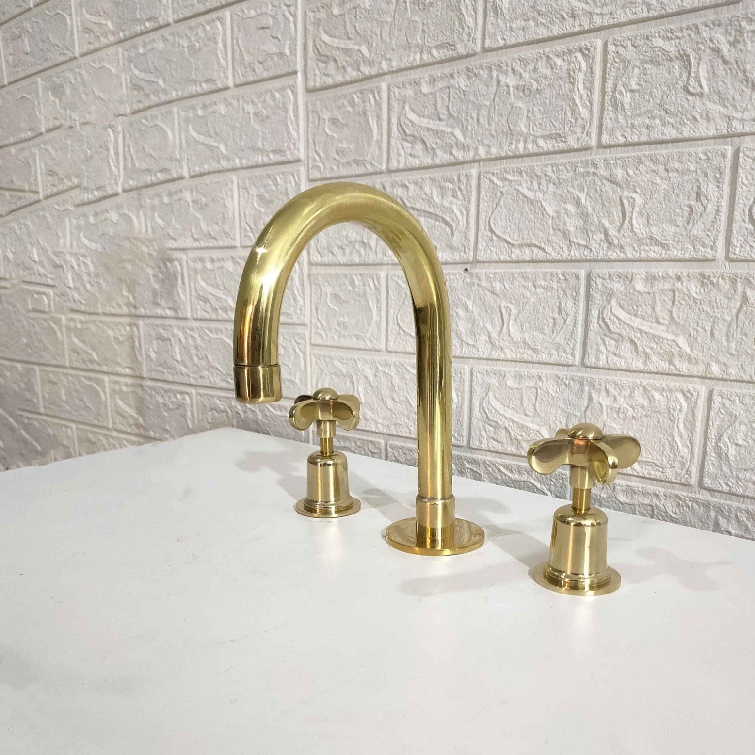 Unlacquered Brass Bathroom Faucet - Butterfly Handles