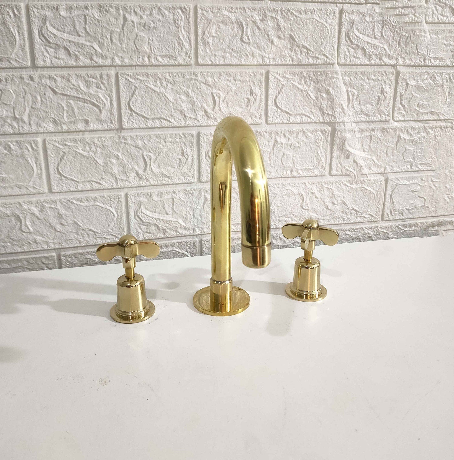 Unlacquered Brass Bathroom Faucet - Butterfly Handles