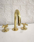 Widespread Bathroom Faucet Sink , Three Holes Faucet, Unlacquered Brass Vanity Faucet