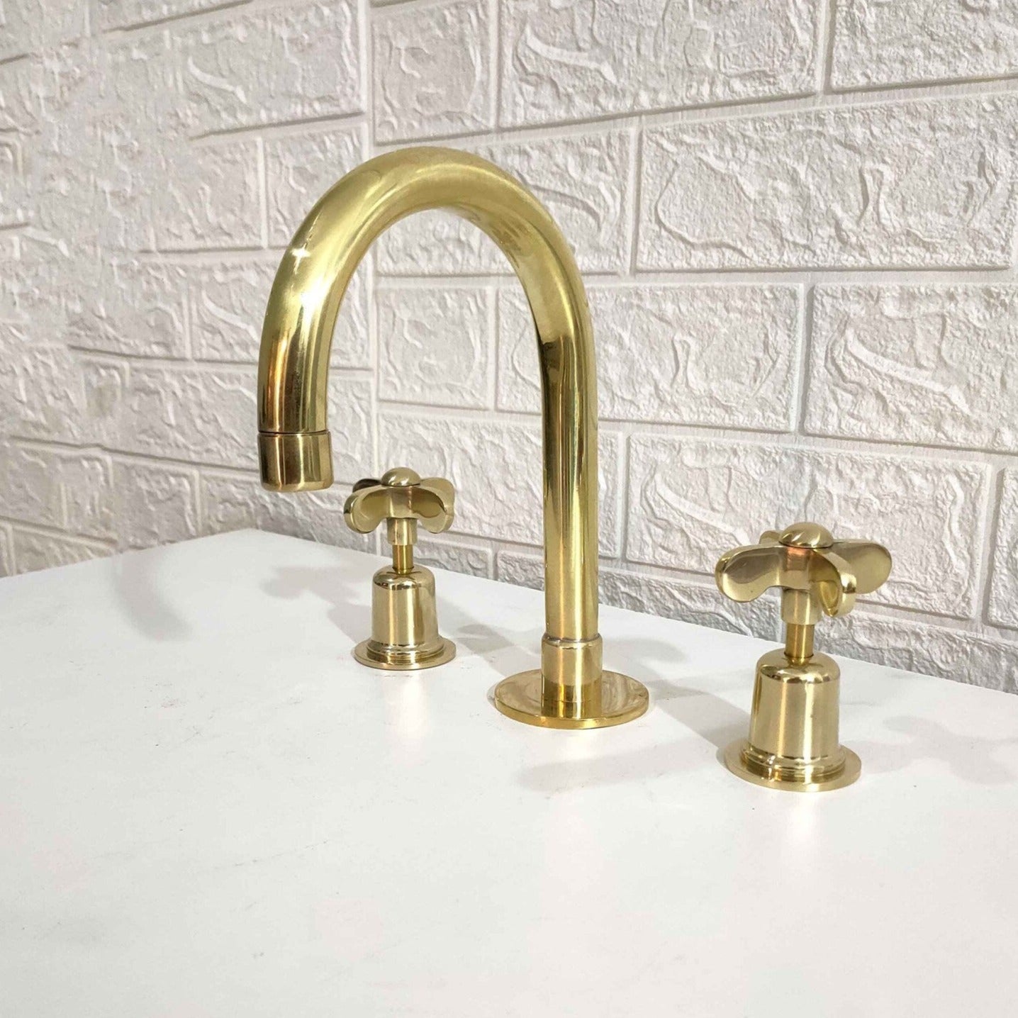 Unlacquered Brass Bathroom Faucet - Butterfly Handles