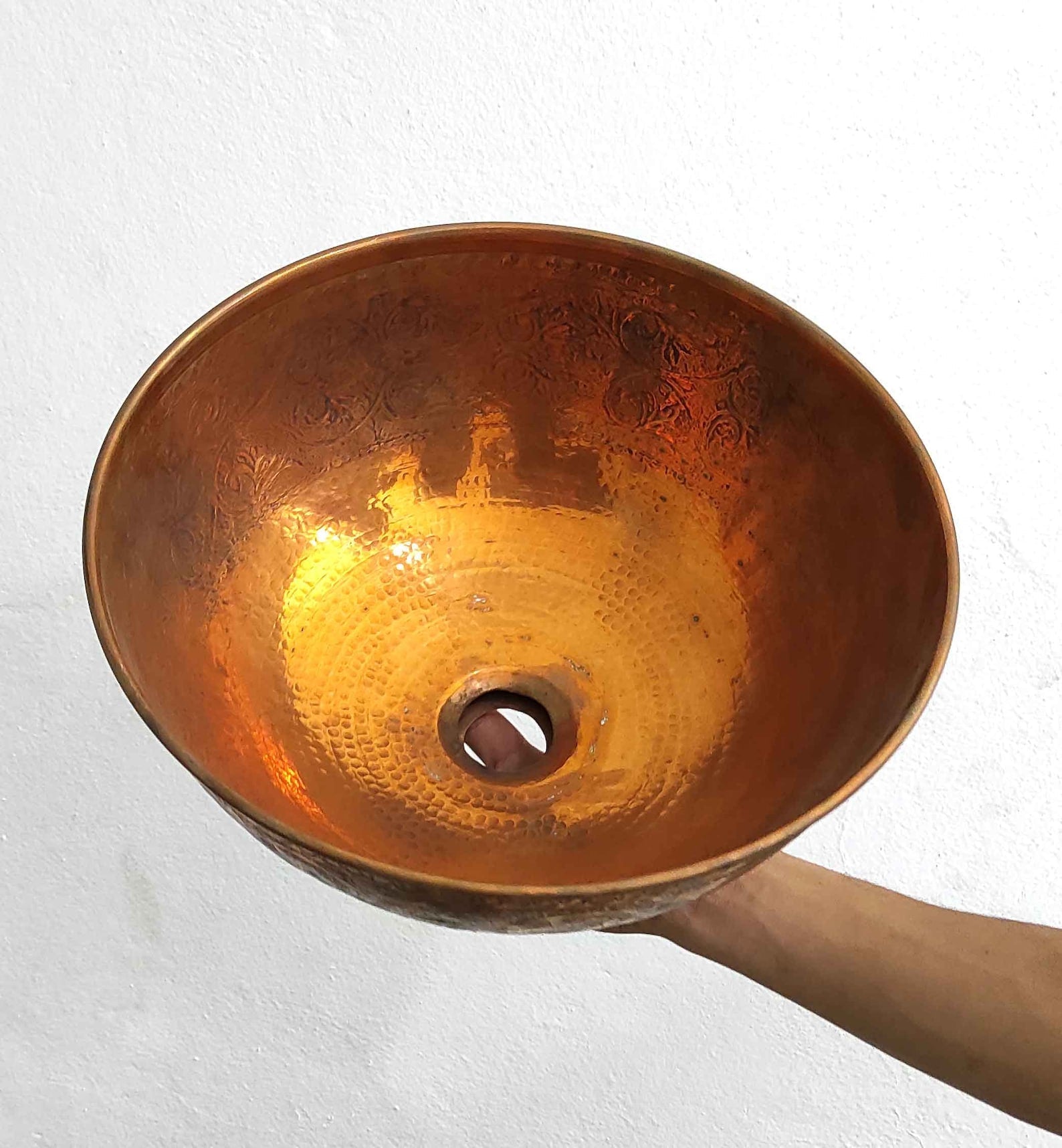 Engraved copper bathroom sink