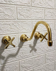 Unlacquered Brass Wall Mount Faucet With Curved Spout