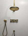 Unlacquered Brass Shower System, Brass and Resin Decoration